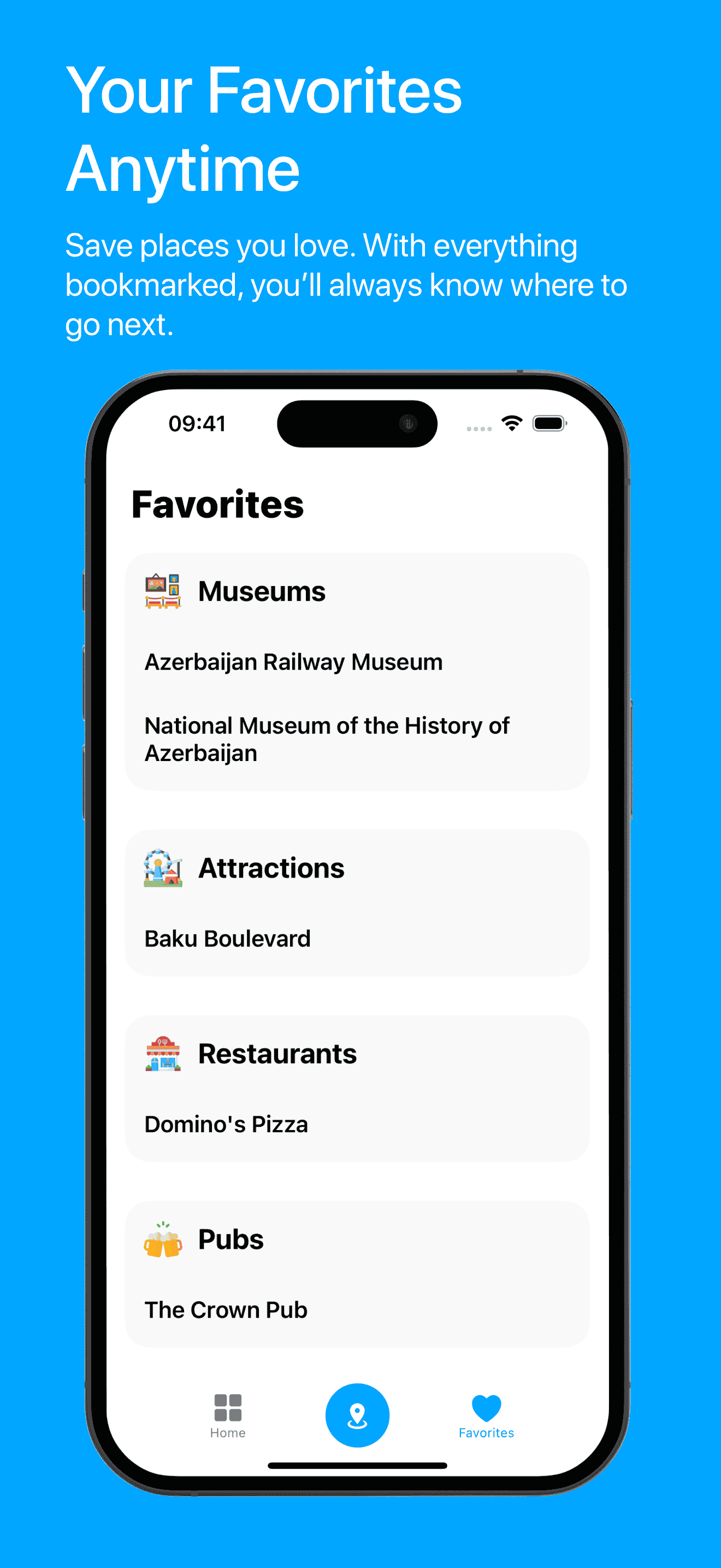 Visit Baku Favorites Page Screenshot