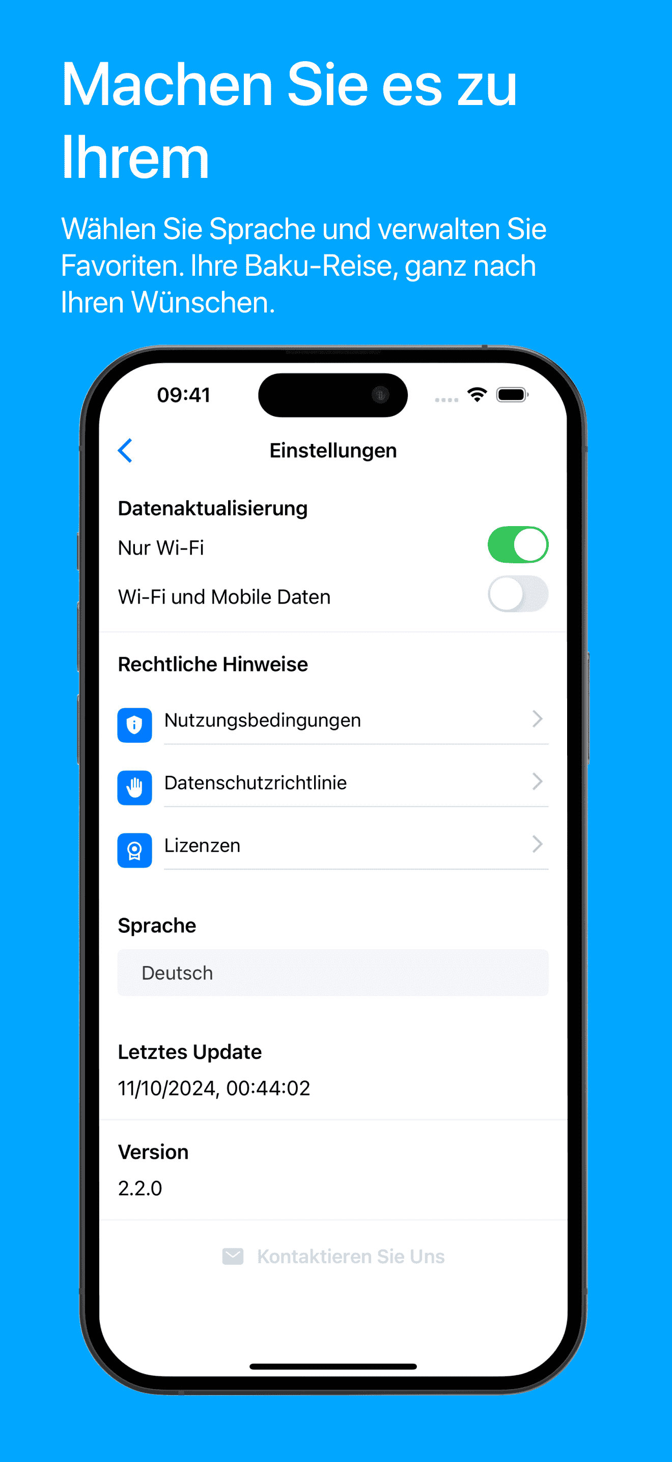 Visit Baku Settings Page Screenshot